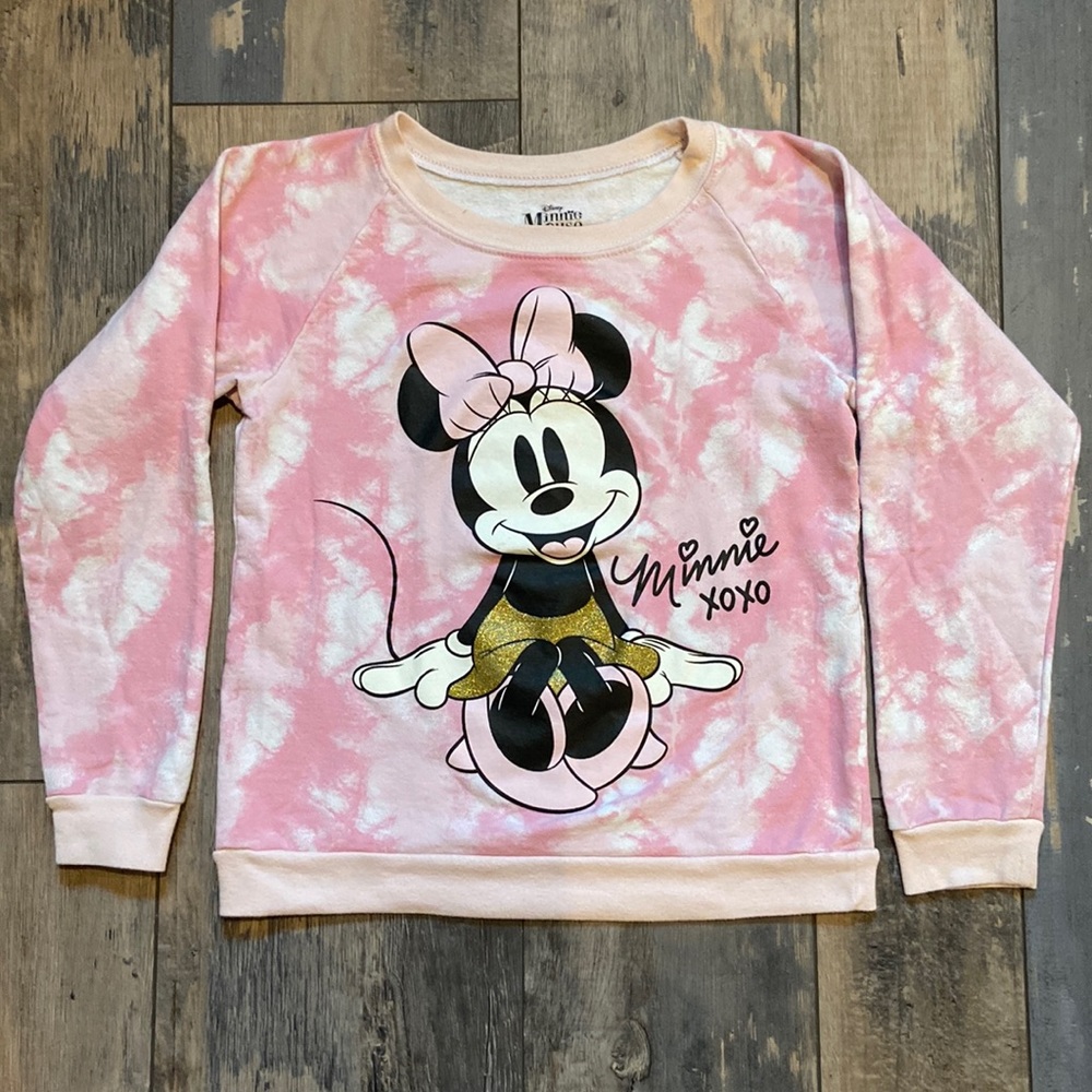 Disney Minnie Mouse Girls Sweatshirt Size 12 Pull Over Terry Sweater Tie Dye